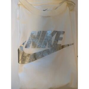 Nike Mens Sportswear Graphic Tee White Silver Metallic Logo T-Shirt Large